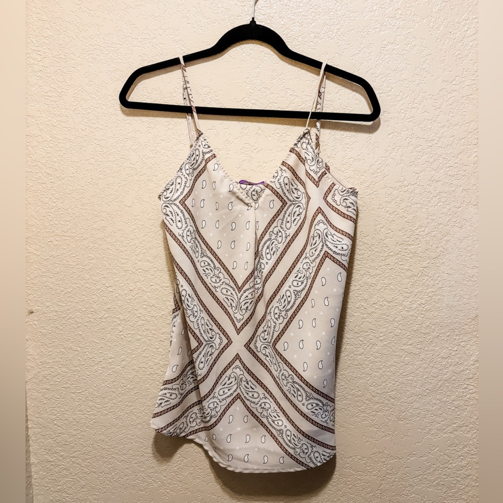 Beige Bandana Patterned Tank Top